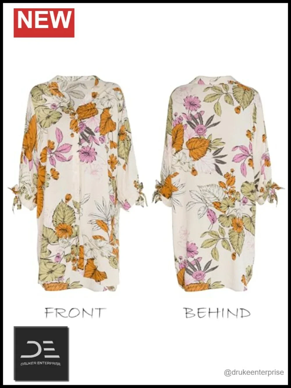 Floral Mini Dress 3/4 Sleeve Button Down Beach Cover Up Top